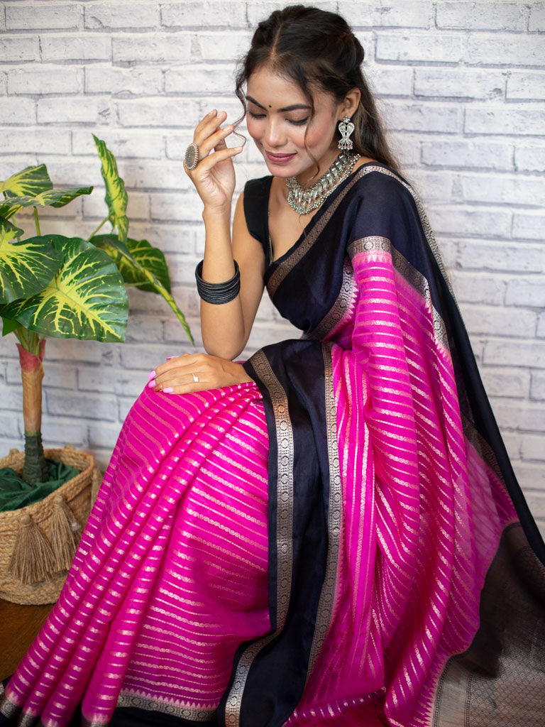 Buy Black and Hot Pink Patch Border Work Georgette Classic Designer Saree  Online : Malaysia -