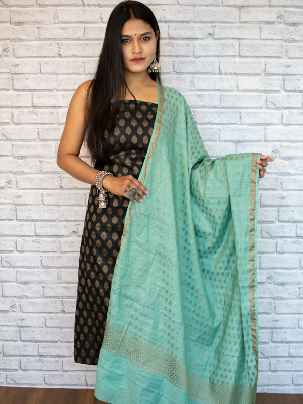 Banarasi Antique Zari Salwar Kameez Cotton Silk  Woven Fabric-Black