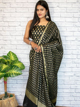 Banarasi Salwar Kameez Soft Handloom Cotton With Antique Zari Buti Fabric-Black