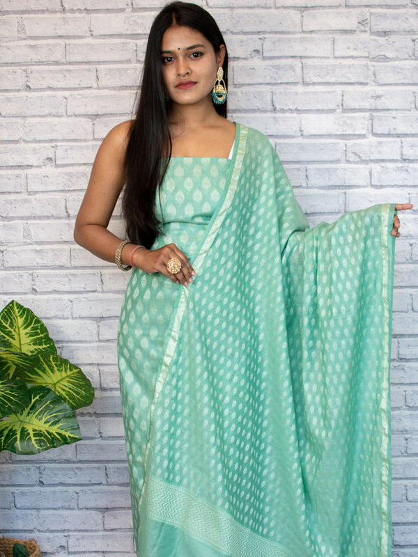 Banarasi Salwar Kameez Cotton Silk Resham Woven Fabric-Sea Green