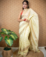 Banarasi Semi Silk Saree with Small Buti Zari Weaving-Yellow