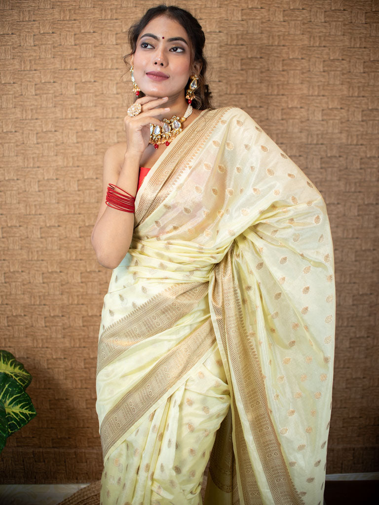 Banarasi Semi Silk Saree with Small Buti Zari Weaving-Yellow