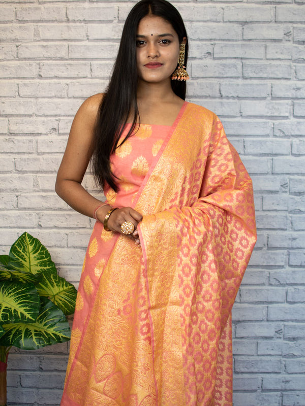 Banarasi Salwar Kameez Cotton Silk Resham Woven Fabric-Peach
