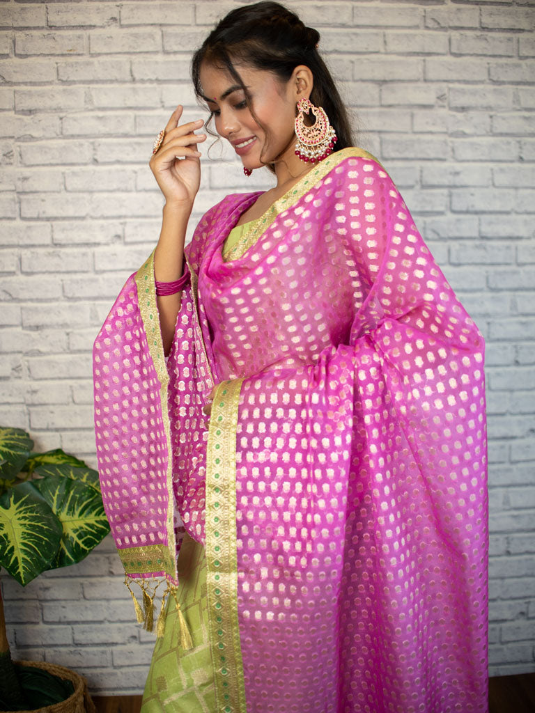 Banarasi Semi Silk Zari Weaving Salwar Kameez Material With Contrast Dupatta-Lemon Yelloww