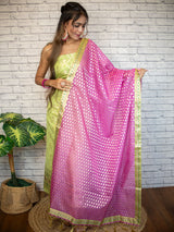 Banarasi Semi Silk Zari Weaving Salwar Kameez Material With Contrast Dupatta-Lemon Yelloww