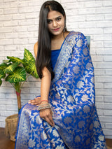 Banarasi Chanderi Cotton Salwar Kameez Material With Jaal Weaving Dupatta-Royal Blue
