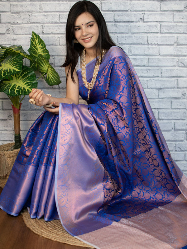 Banarasi Soft Silk Saree With Tanchoi Weaving-Purple
