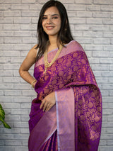 Banarasi Soft Silk Saree With Tanchoi Weaving-Violet