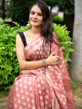 Banarasi Semi Silk Saree Wit Zari Weaving & Plain Satin Border-Pale Pink