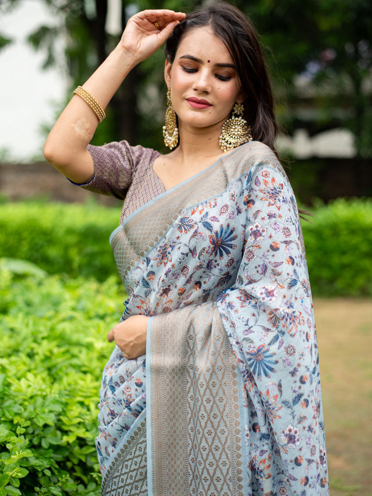 Floral printed silk cotton saree – VIKA Boutique