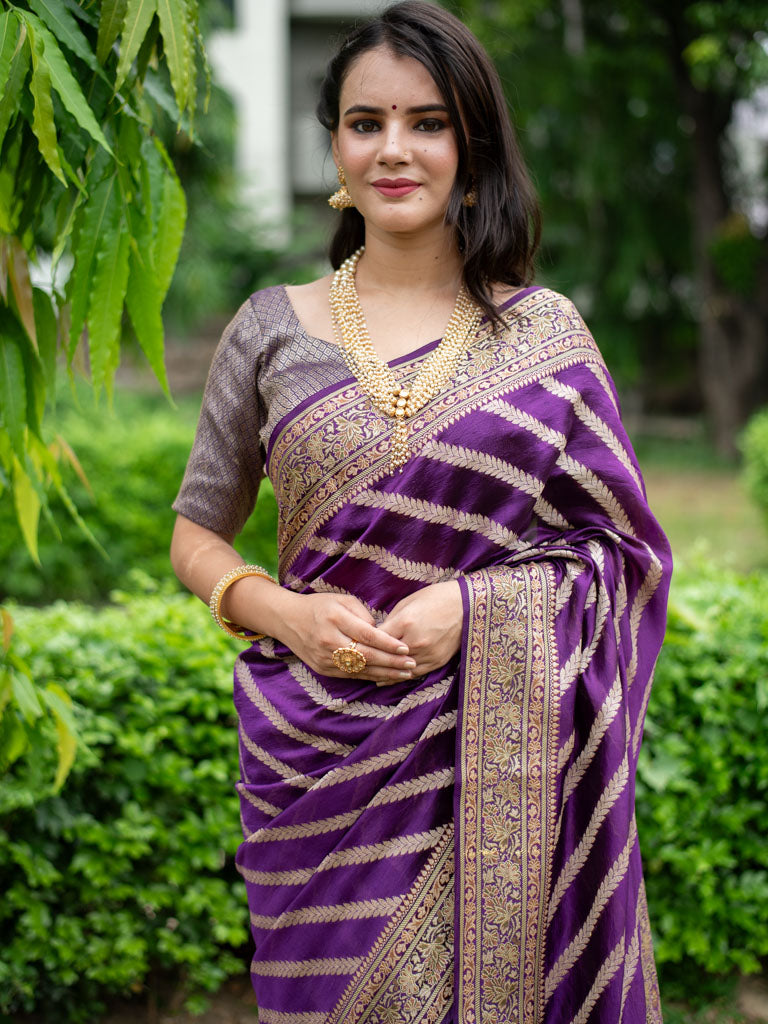 Banarasi Pure Georgette Saree With Aada Resham Weaving-Purple