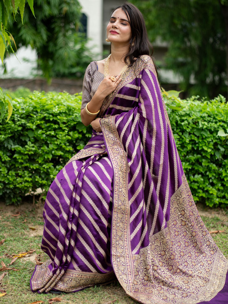 Banarasi Pure Georgette Saree With Aada Resham Weaving-Purple