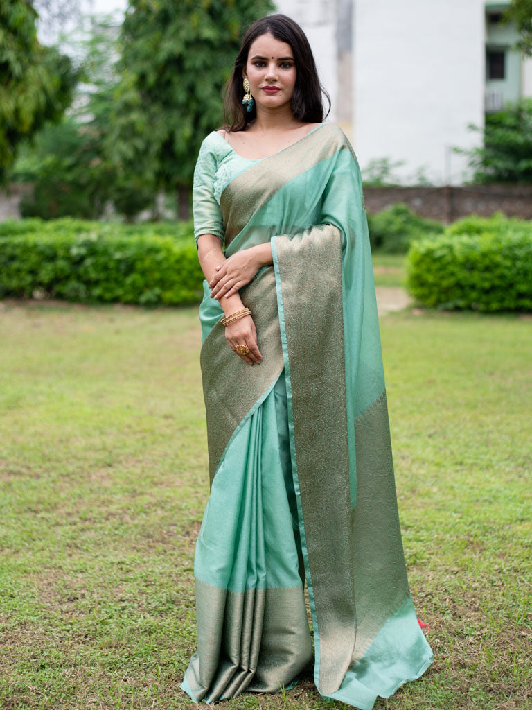 Banarasi Cotton Silk Saree with Plain Skirt Border-Pastel Blue