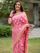 Banarasi Soft Cotton Silk Mix Saree with Jaal Weaving-Pink