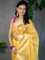 Banarasi Soft Cotton Silk Mix Saree with Paisley Buti-Yellow