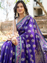 Banarasi  Organza Saree With Floral Weaving-Purple