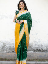 Banarasi  Semi Chiffon Saree Silver Zari Buti Weaving & Contrast Border-Green