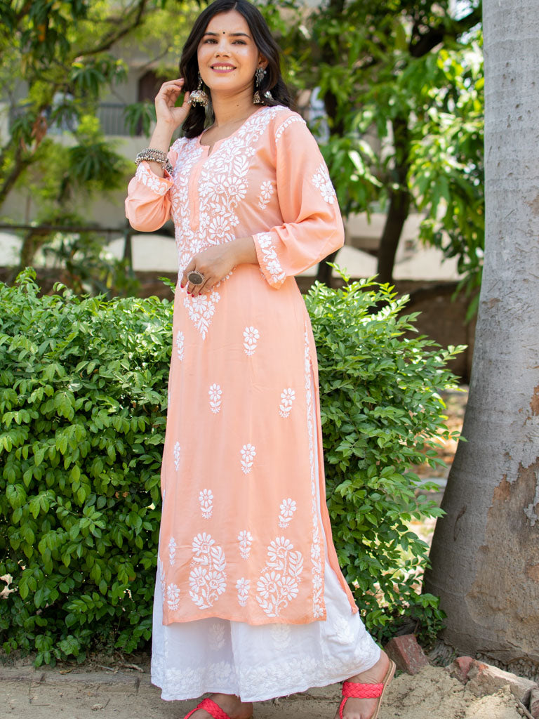 Readymade Chikankari Modal Kurti-Peach