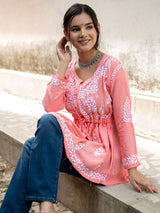 Readymade Chikankari Short Kurti-Peach