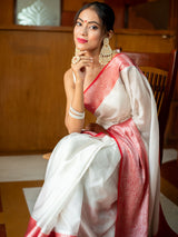 Banarasi Plain Semi Silk Saree with Contrast Skirt Border-White