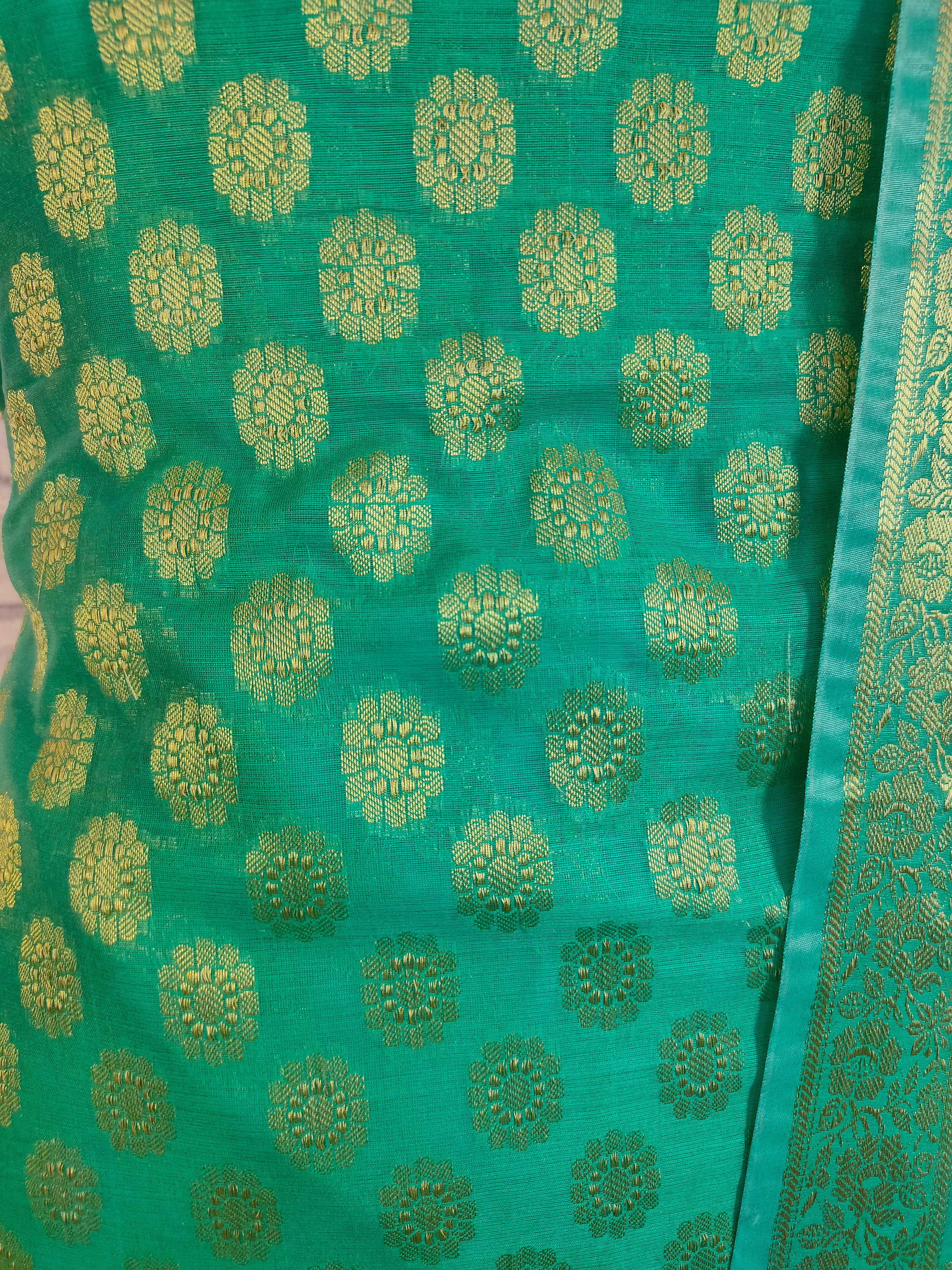 Banarasi Cotton  Silk Zari Weaving Salwar Kameez Material-Blue