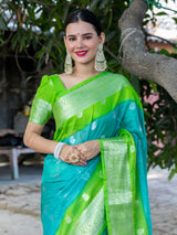 Banarasi Dual Shade Semi Chiffon Saree Silver Zari Buti Weaving-Blue