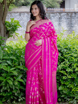 Banarasi Semi Silk Saree With Zari Weaving-Hot Pink