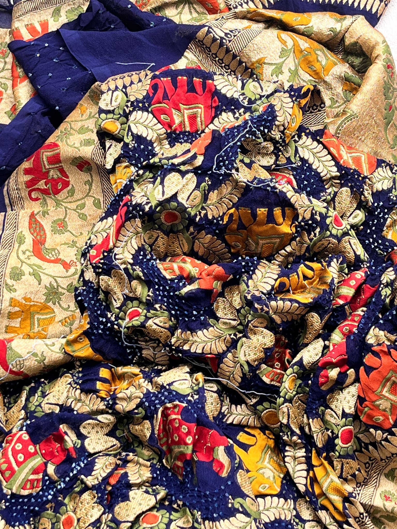Blue Tilfi Pure Banarasi Georgette Bandhej Saree with Zari & Meena Weaving