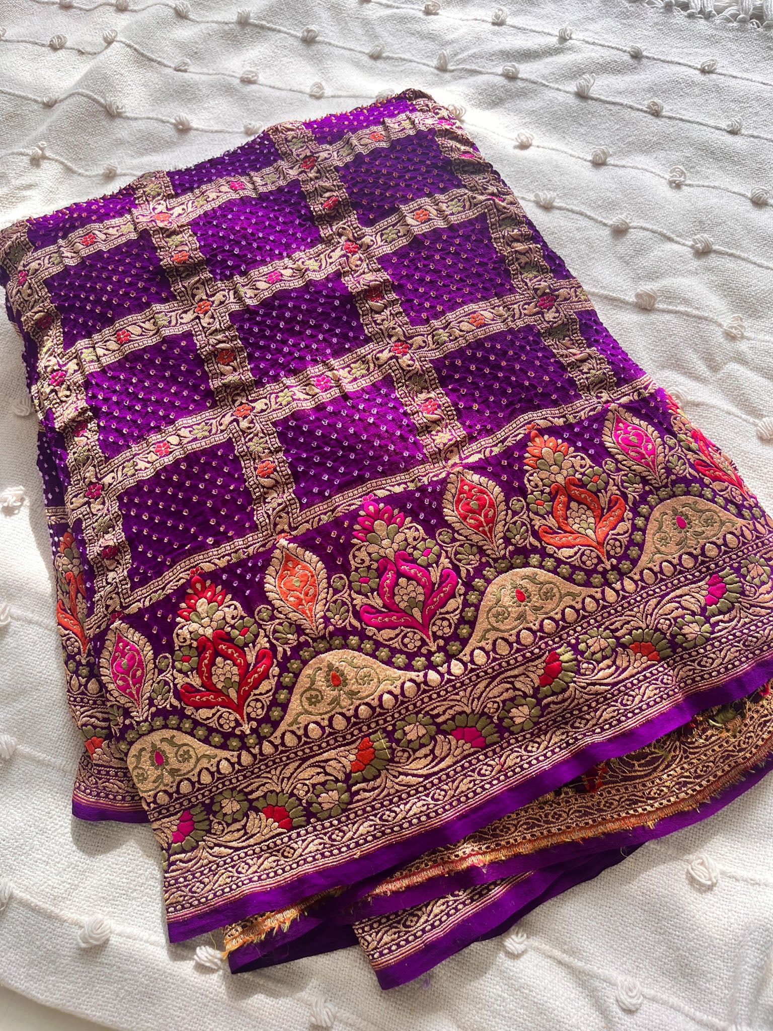 Purple Tilfi Pure Banarasi Georgette Bandhej Saree with Zari & Meena Weaving