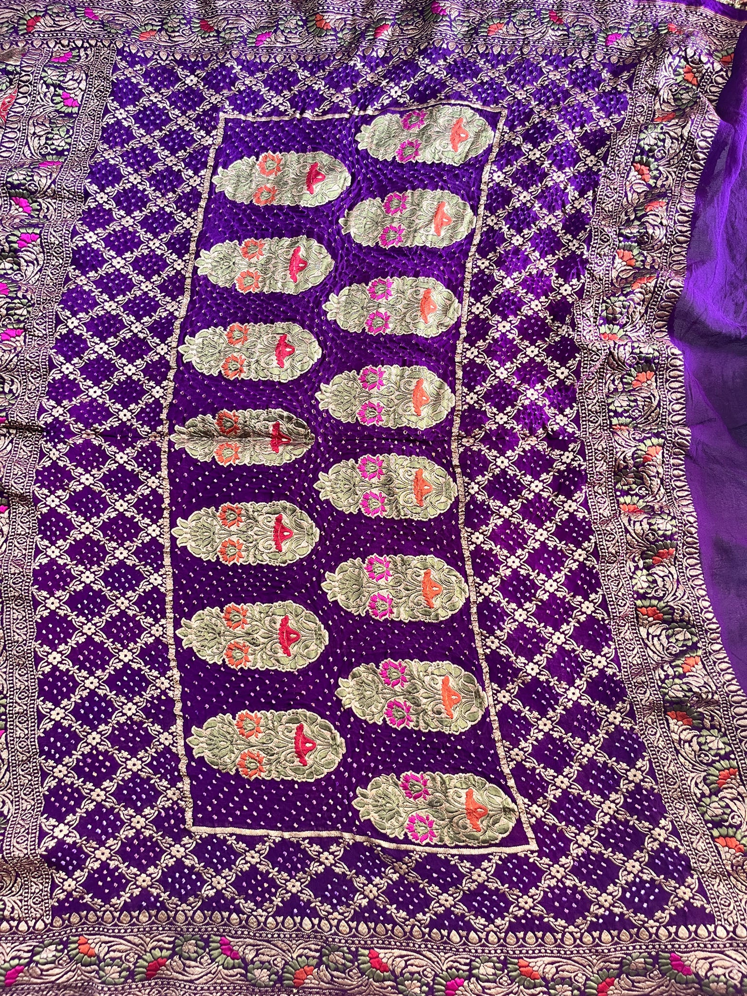 Purple Tilfi Pure Banarasi Georgette Bandhej Saree with Zari & Meena Weaving