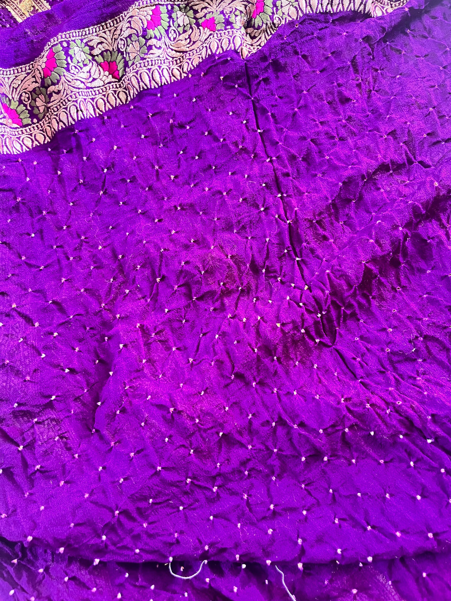 Purple Tilfi Pure Banarasi Georgette Bandhej Saree with Zari & Meena Weaving