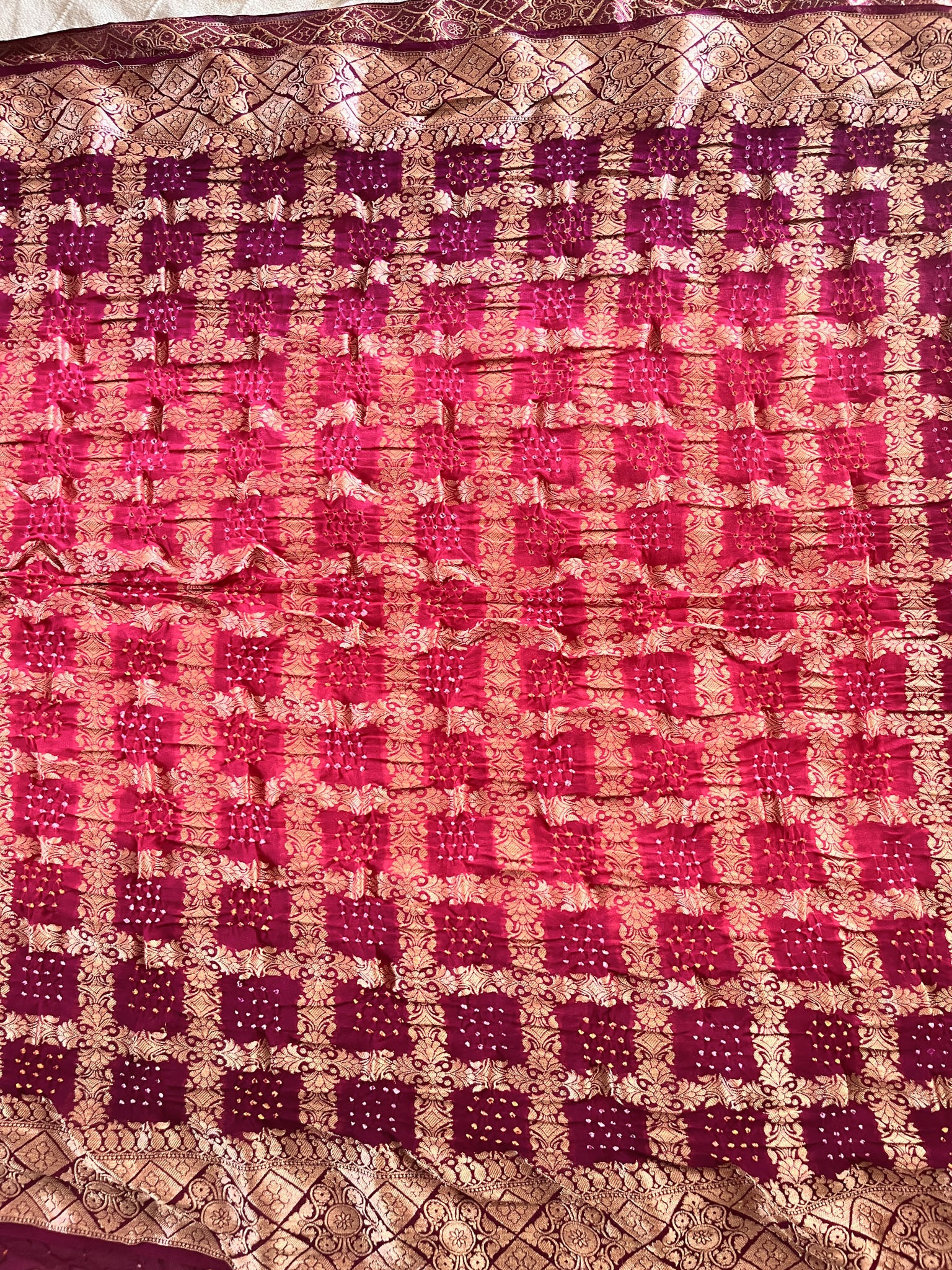 Pink Pure Banarasi Georgette Bandhej Saree with Zari Jaal Weaving