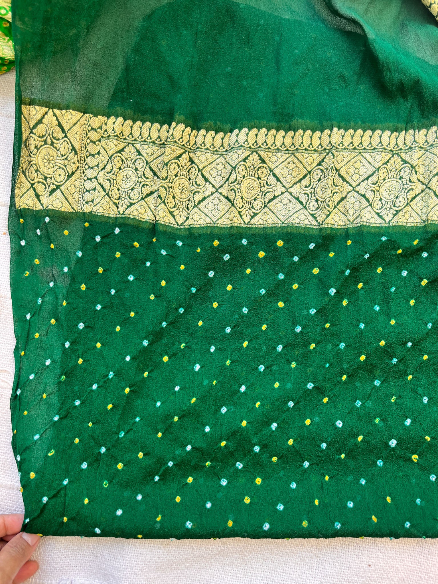 Green Pure Banarasi Georgette Bandhej Saree with Zari Jaal Weaving