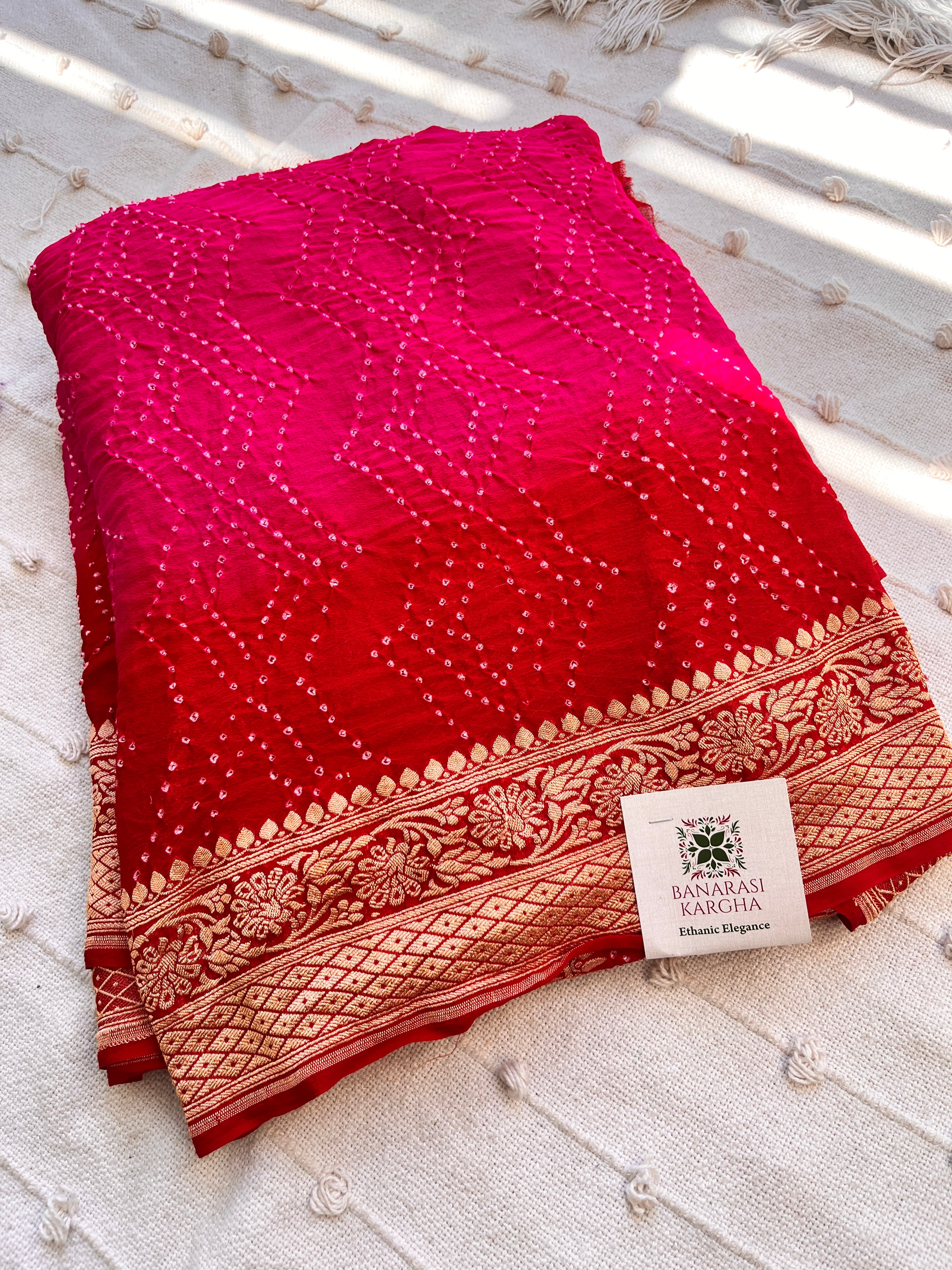 Shaded handloom Pure Banarasi Georgette Rai Bandhej Saree