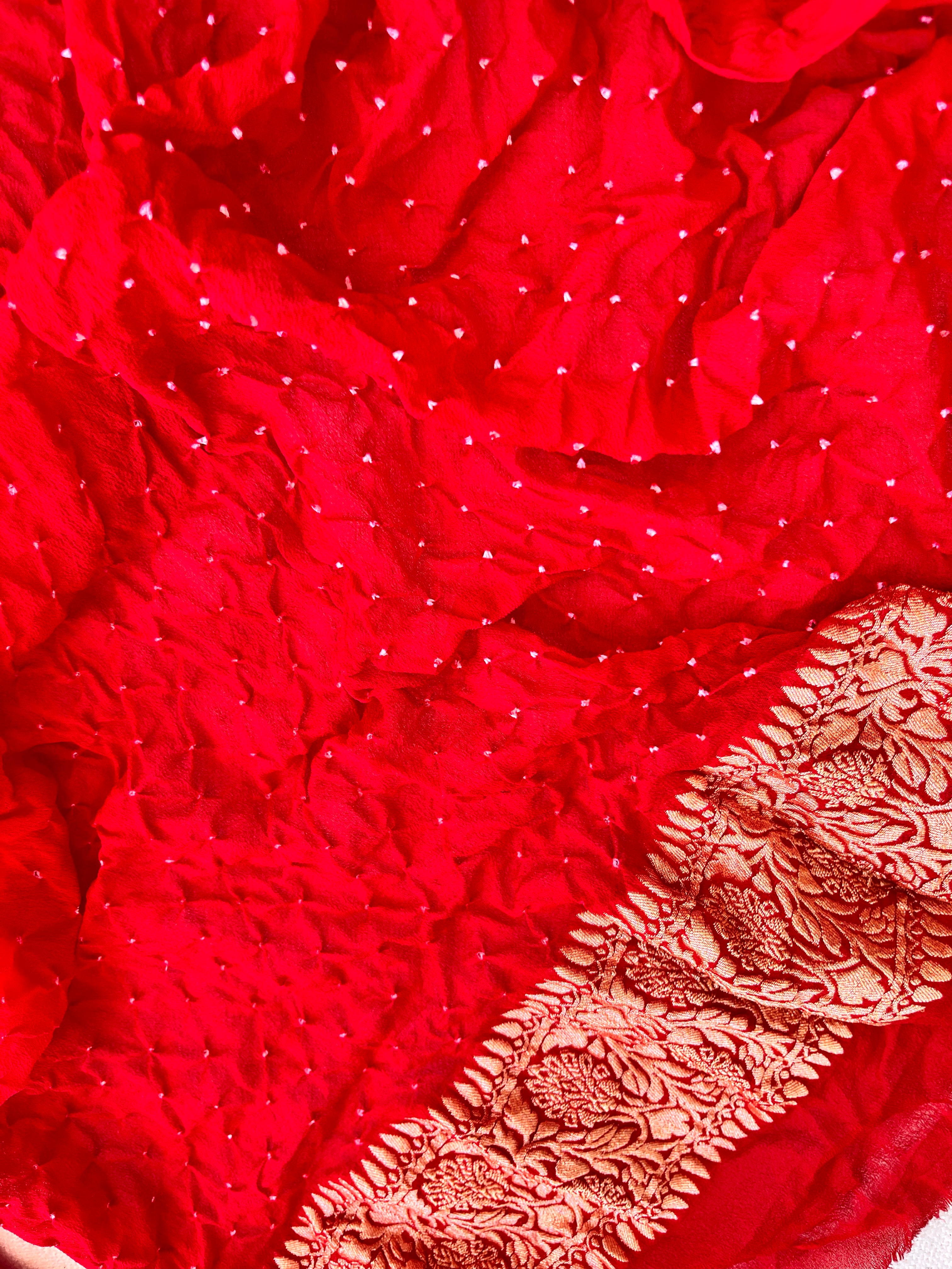 Shaded handloom Pure Banarasi Georgette Rai Bandhej Saree