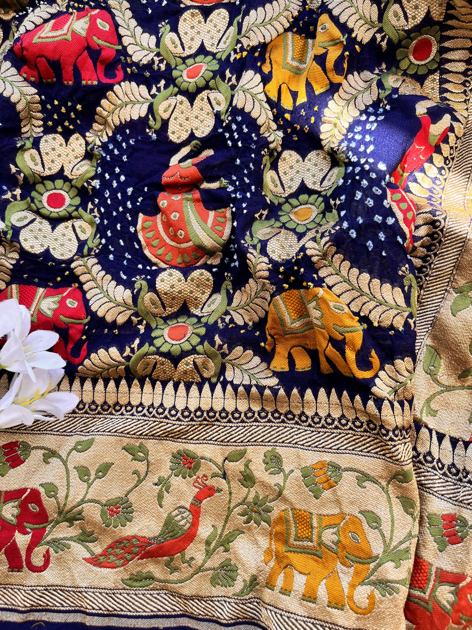 Blue Tilfi Pure Banarasi Georgette Bandhej Saree with Zari & Meena Weaving