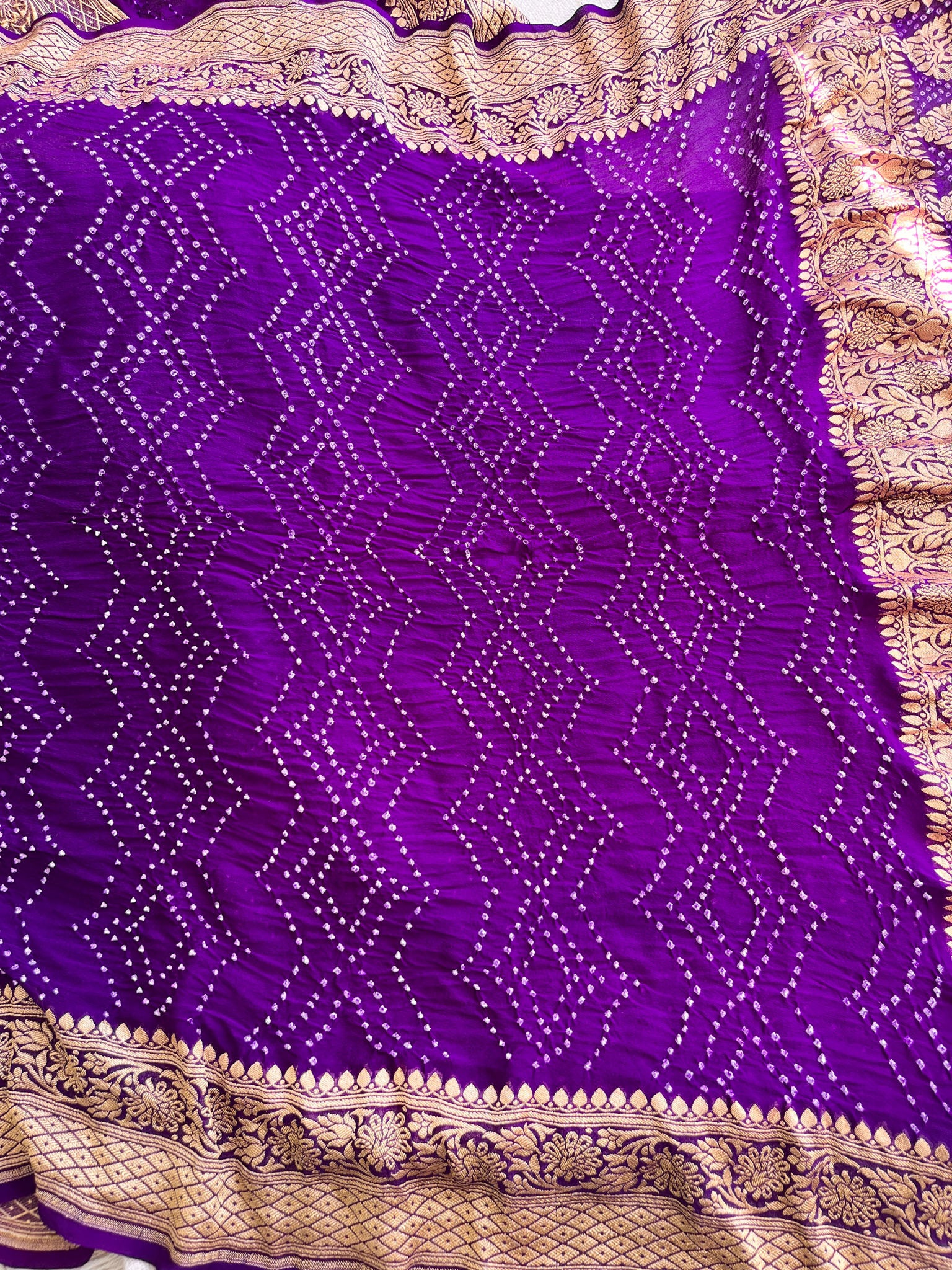 Purple handloom Pure Banarasi Georgette Rai Bandhej Saree