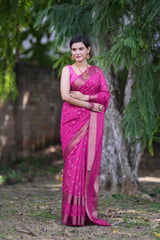 Banarasi Semi Silk Saree with Small Buti Zari Weaving-Pink