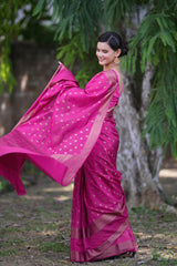 Banarasi Semi Silk Saree with Small Buti Zari Weaving-Pink