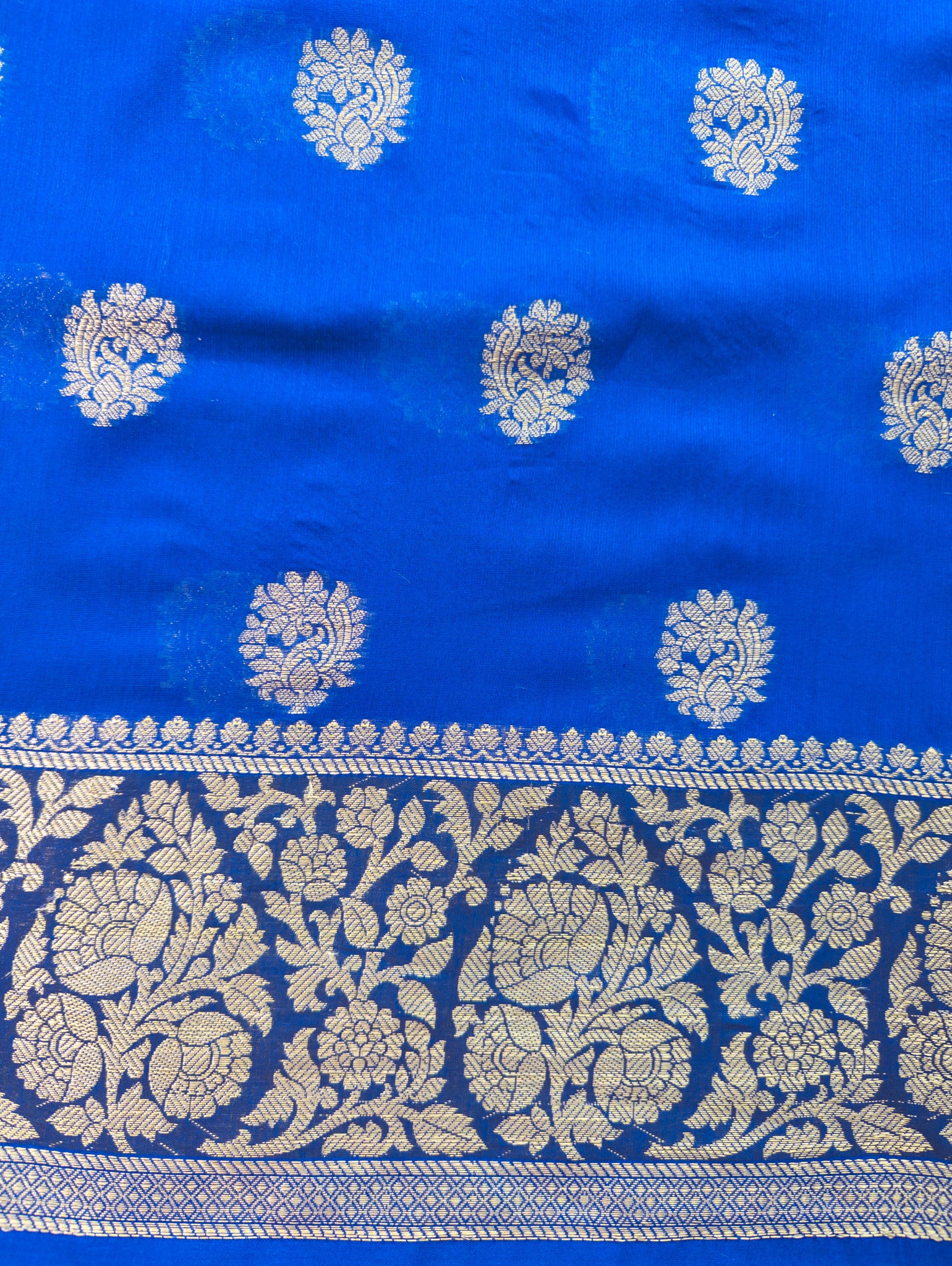 Banarasi Chanderi Cotton Salwar Kameez Material With Jaal Weaving Dupatta-Royal Blue