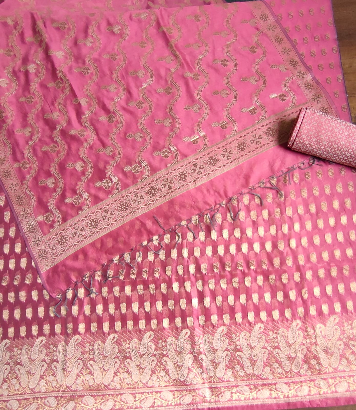 Banarasi Cotton Silk Salwar Kameez Fabric With Resham Weaving-Pink