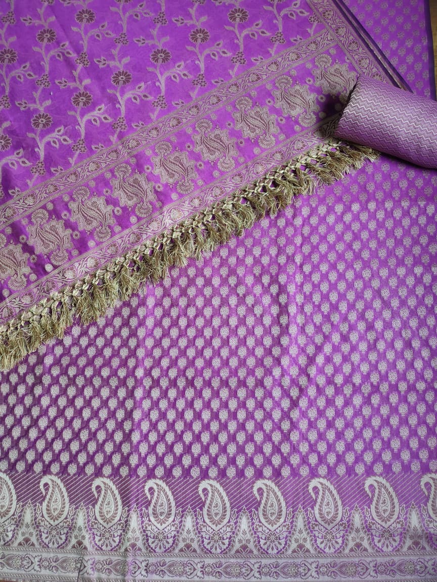 Banarasi Cotton Silk Salwar Kameez Fabric With Resham Weaving-Purple