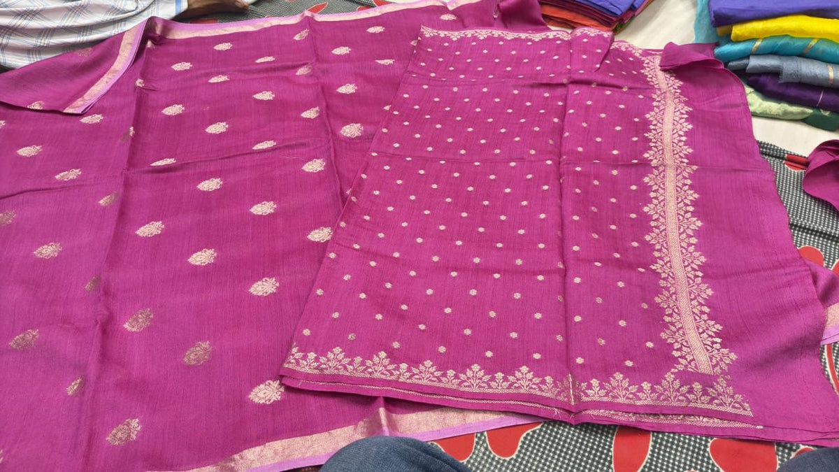 Banarasi Pure Muga Silk Salwar Kameez- Pink