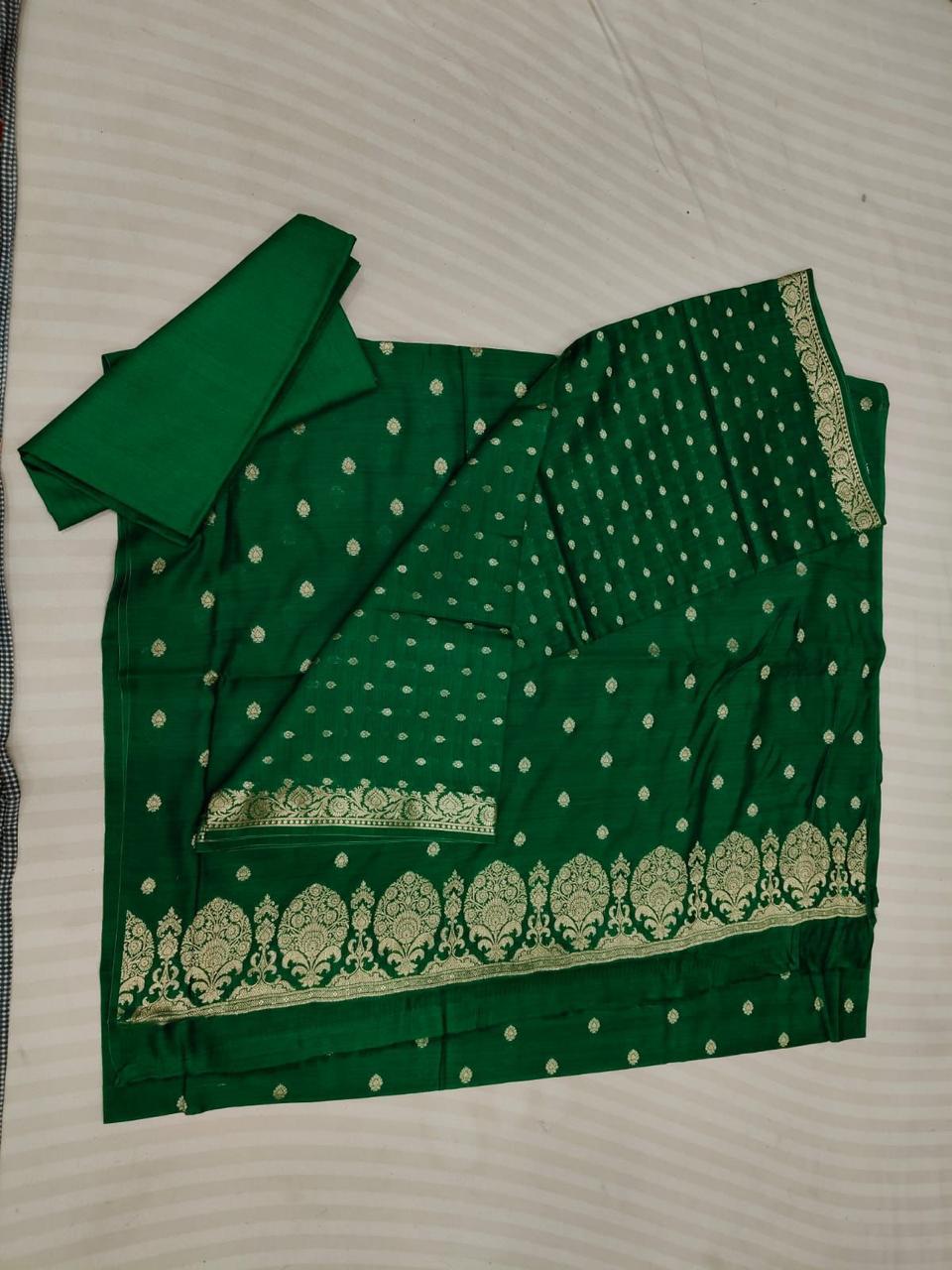 Banarasi Pure Muga Silk Salwar Kameez- Green