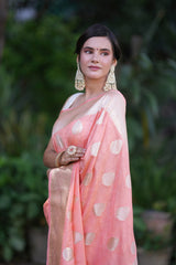 Banarasi Art Katan Silk Saree With Zari Buti Weaving-Light Pink