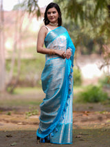 Banarasi Shibori Dyed Cotton Silk Saree With Zari Border-Blue