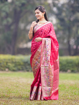 Banarasi Kora Saree With Zari Weaving & Meena Border-Red