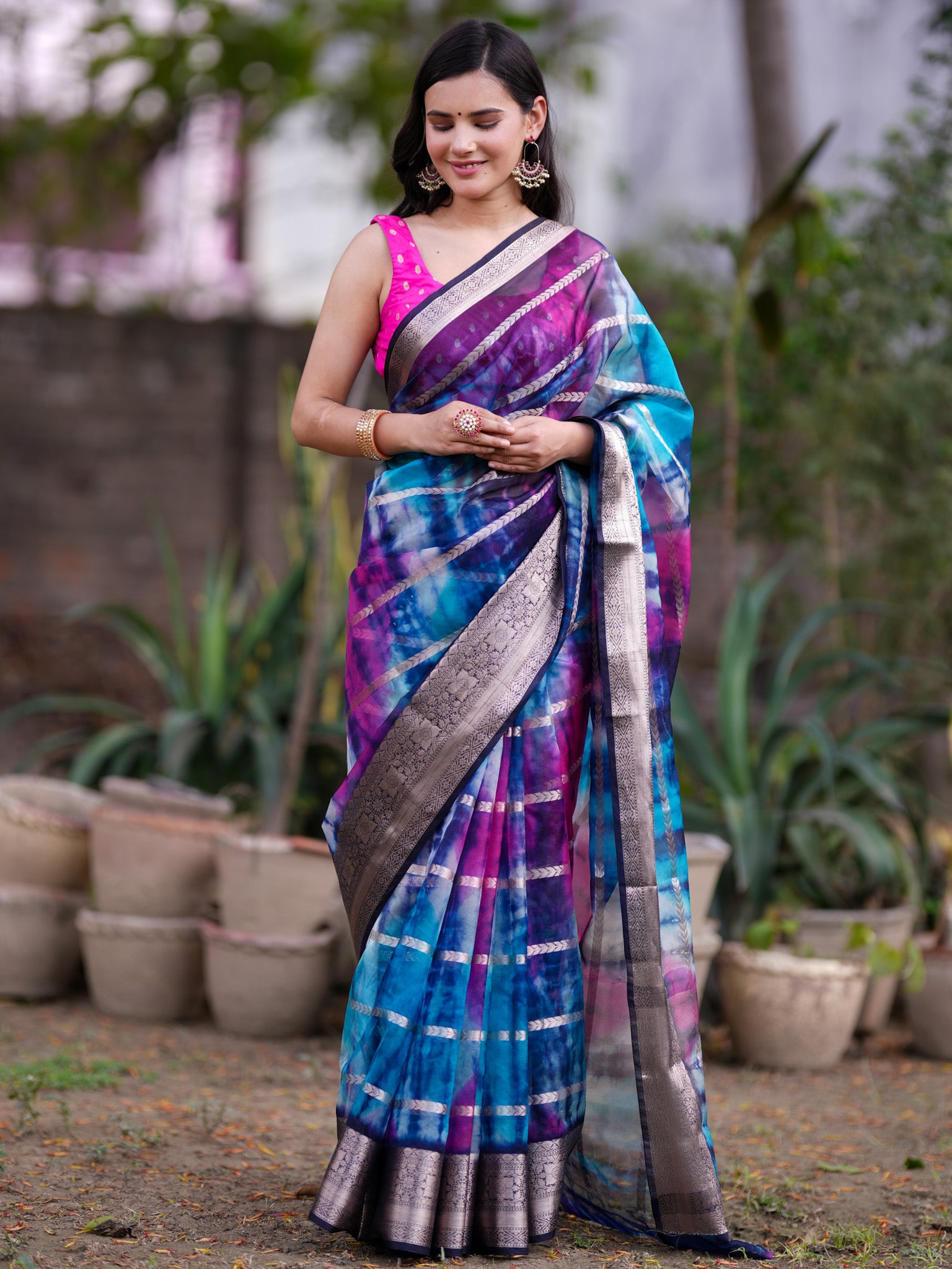 Banarasi Shibori Dyed Organza Saree With Zari Weaving