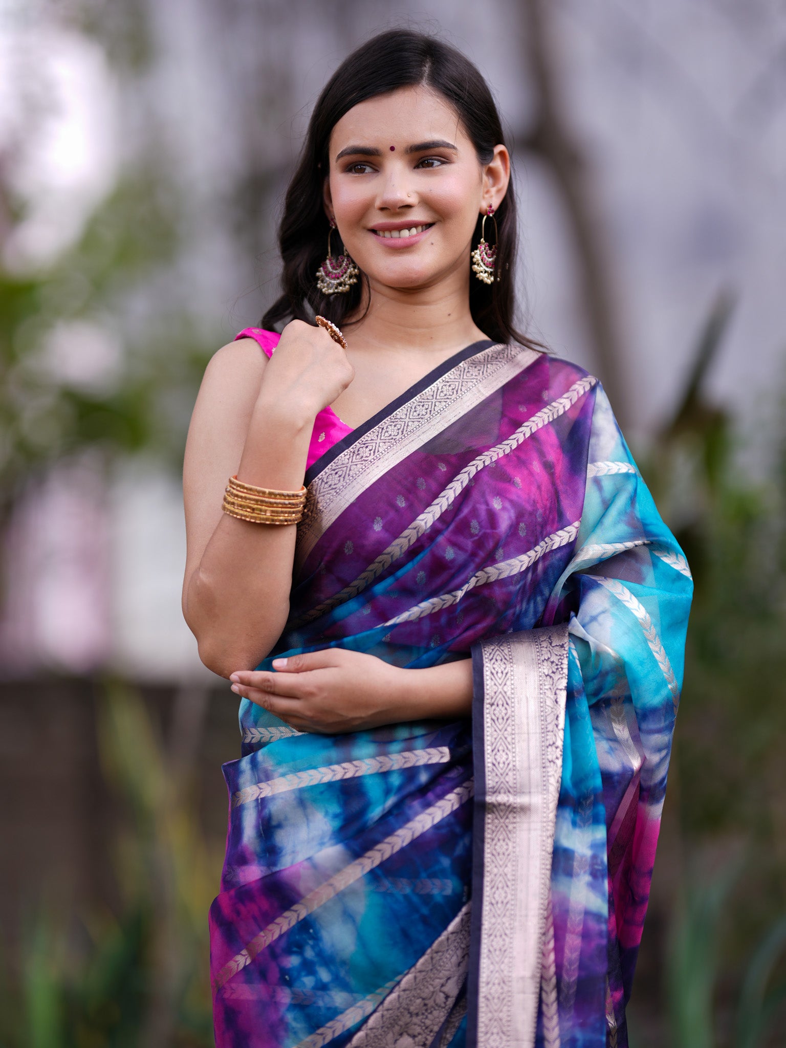 Banarasi Shibori Dyed Organza Saree With Zari Weaving