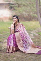 Banarasi Shibori Dyed Super Net Saree With Buti & Zari Border - Purple